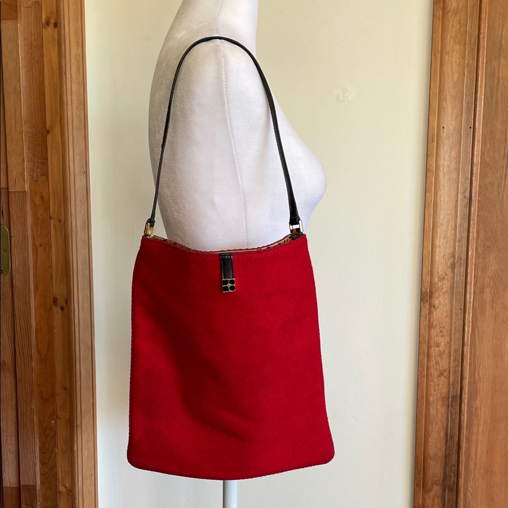 KATE SPADE Vintage Red Wool Purse Tote Bag Leopard Trim